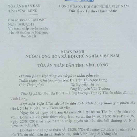 Vụ Thu hồi đất làm đường dẫn vào KCN Bình Minh (Vĩnh Long): Tòa tuyên thắng kiện, tại sao dân vẫn chưa nhận được tiền bồi thường?