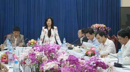 Thứ trưởng Nguyễn Thúy Hiền tại buổi làm việc tại UBND tỉnh Bắc Kạn