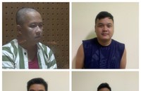 Từ trái qua, đối tượng Phan Minh Trung, Nguyễn Thành, Hà Văn Việt, Khúc Văn Hiếu kinh doanh, mua bán gần 4 tấn chất độc xyanua ra thị trường. (Ảnh: Công an TP HCM)