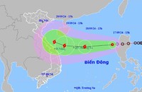 Dự báo vị trí và đường đi của áp thấp nhiệt đới chiều 17/9. Ảnh: Trung tâm dự báo khí tượng thủy văn quốc gia