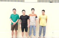Các đối tượng Nguyễn Hữu Sơn, Nguyễn Việt Hòa, Võ Thành Nam, Nguyễn Văn Hậu (từ trái sang). Ảnh: Quý Quang