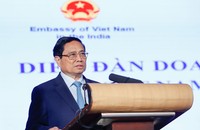 Thủ tướng Phạm Minh Chính dự và phát biểu tại Diễn đàn Doanh nghiệp Việt Nam - Ấn Độ - Ảnh: VGP/Nhật Bắc