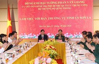 Đại tướng Phan Văn Giang làm việc với Tỉnh ủy Sơn La. Ảnh: Trọng Đức/ TTXVN