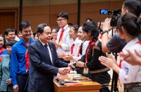 Chủ tịch Quốc hội Trần Thanh Mẫn dự Phiên họp giả định “Quốc hội trẻ em” lần thứ hai - năm 2024. (Ảnh: Phạm Thắng)