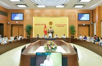 Chủ tịch Quốc hôi Trần Thanh Mẫn điều hành phiên họp Ủy ban Thường vụ Quốc hội. (Ảnh: Phạm Thắng)