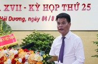 Tân Chủ tịch UBND tỉnh Hải Dương Lê Ngọc Châu phát biểu nhận nhiệm vụ.