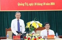 Tổng Bí thư, Chủ tịch nước Tô Lâm phát biểu tại buổi làm việc với Ban Thường vụ Tỉnh ủy Quảng Trị. Ảnh: Lâm Khánh/TTXVN.