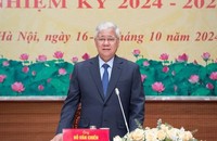 Ông Đỗ Văn Chiến, Ủy viên Bộ Chính trị, Bí thư Trung ương Đảng, Chủ tịch UBTƯ MTTQ Việt Nam khóa X trả lời câu hỏi của báo chí. Ảnh: Quang Vinh