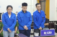 3 bị cáo tại phiên tòa (Hà, Trung, Cường - từ phải sang).