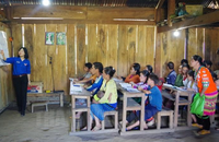 Đội viên trí thức trẻ tình nguyện xóa mù chữ cho bà con đồng bào trong vùng dự án.