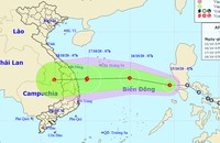 Vị trí tâm và đường đi của ATNĐ sáng nay, 15/10.