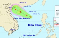 Vị trí và hướng di chuyển của vùng áp thấp chiều nay, 10/6.