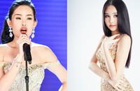 Ngân Anh trong đêm đăng quang Hoa hậu Đại dương 2017 với nhan sắc gây tranh cãi (trái) và hình ảnh sau khi đăng quang