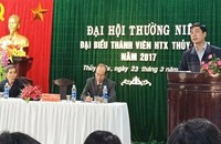 Ông Hoàng Thăng Long Chủ tịch UBND phường Thủy Biều, TP.Huế phát biểu tại Đại hội thường niên đại biểu thành viên HTX Thủy Biều. (Ảnh: UBND phường Thủy Biều)