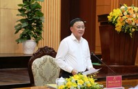 Thường trực Ban Bí thư Trần Cẩm Tú tại buổi làm việc với Ban Thường vụ Tỉnh ủy Quảng Nam. (Ảnh: Công Huy).