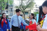 Chủ tịch nước Lương Cường và các đội viên, thiếu niên, nhi đồng dự Đại hội Cháu ngoan Bác Hồ toàn quốc lần thứ X-năm 2025 - Ảnh: TTXVN
