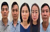 Các đối tượng Nguyễn Thanh Phong; Đinh Quang Minh; Nguyễn Thị Minh Hải; Lê Thị Hiên; Cao Văn Trung (theo thứ tự từ trái qua). Ảnh: Bộ Công an