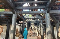 Di tích quốc gia chùa Xuân Lũng, xã Xuân Lũng, huyện Lâm Thao, tỉnh Phú Thọ bị cháy vào khoảng 10h ngày 23/10 - Ảnh: Diệp Anh