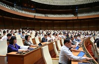 Các đại biểu Quốc hội biểu quyết thông qua Nghị quyết. (Ảnh: Cổng TTĐTQH)