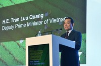 Phó Thủ tướng Trần Lưu Quang phát biểu tại Hội nghị toàn cầu về an toàn và khai thác hàng không năm 2023 sáng 19/9. Ảnh: VGP
