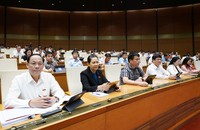 Các đại biểu Quốc hội nghe Tờ trình tóm tắt của Chính phủ về dự án Luật Thanh tra (sửa đổi). (Ảnh: Cổng TTĐTQH)