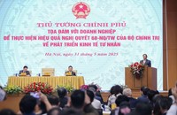 Thủ tướng Phạm Minh Chính phát biểu tại Tọa đàm giữa Thủ tướng Chính phủ với doanh nghiệp để thực hiện hiệu quả Nghị quyết 68-NQ/TW của Bộ Chính trị về phát triển kinh tế tư nhân. (Ảnh: VGP)