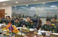 Đại tướng Nguyễn Tân Cương phát biểu tại hội đàm. (Ảnh: Văn Hiếu)