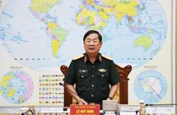 Thượng tướng Lê Huy Vịnh chủ trì Hội nghị thông qua công tác chuẩn bị Đại hội của Đảng bộ Học viện Kỹ thuật Quân sự. (Ảnh: Đức Nam)