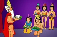 Hoàng tử Lang Liêu là người đã làm ra bánh chưng, bánh giầy trong cuộc thi dâng mâm cỗ cúng tổ tiên (tranh vẽ minh họa).