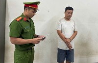 Đối tượng Thái Ngọc Anh tại trụ sở công an.
