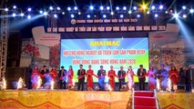 Các đại biểu cắt băng khai mạc hội chợ.