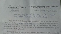 Văn bản của Cơ quan CSĐT Công an tỉnh Hà Nam cho biết đang phối hợp với VKSND cùng cấp xem xét giải quyết tố cáo của người dân đối với ông Thụ