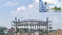Cổng chào tiểu khu Thiên Long bề thế và ấn tượng đã hoàn thành phần thô.