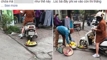 Xôn xao chuyện người phụ nữ cố tình chèn xe vào mẹt hoa quả của bà hàng rong