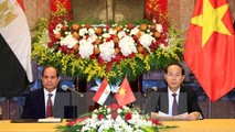 Chủ tịch nước Trần Đại Quang và Tổng thống Ai Cập Abdel Fattah el-Sisi chủ trì họp báo thông báo kết quả hội đàm. Ảnh: TTXVN.