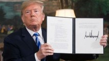 Tổng thống Donald Trump ký quyết định rút Hoa Kỳ ra khỏi hiệp định hạt nhân Iran và tái lập trừng phạt đối với Teheran, Nhà Trắng, Washington, ngày 8/5/2018