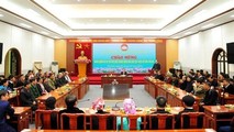 Quang cảnh buổi tiếp Đoàn đại biểu người có uy tín tiêu biểu trong đồng bào dân tộc thiểu số tỉnh Lào Cai.