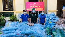 Các nhu yếu phẩm như gạo, rau, củ, quả đã được các đoàn thể thị xã Hoàng Mai gửi tặng vùng phong tỏa chống dịch ở Nghệ An.