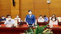 Bí thư Tỉnh ủy Bắc Ninh Đào Hồng Lan phát biểu tại một buổi làm việc với đoàn công tác Bộ Y tế về các biện pháp phòng chống dịch COVID-19.