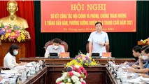 Trưởng ban Nội chính Tỉnh ủy Sùng Minh Sinh báo cáo công tác Nội chính 6 tháng đầu năm. Ảnh TL.