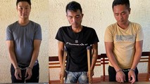 Các đối tượng Hải, Tốp, Thái (từ trái sang phải) đang bị tạm giữ hình sự để phục vụ công tác điều tra.