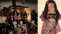 Búp bê Okiku với mái tóc mọc dài ra từng ngày được đặt trong ngôi đền Mannenji ở Hokkaido.