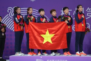 Đội tuyển cầu mây nữ Việt Nam đạt Huy chương Vàng tại ASIAD 19. (Ảnh minh họa: webthethao.vn)
