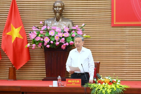 Tổng Bí thư Tô Lâm phát biểu tại buổi làm việc với Ban Thường vụ Tỉnh ủy Nghệ An. (Ảnh: Thành Cường)