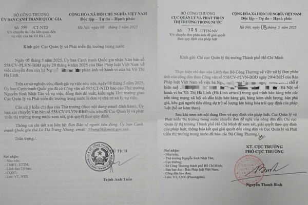 Văn bản 599 của Ủy ban Cạnh tranh Quốc gia và 701 của Cục QL&PTTTTN gửi Báo PLVN. (Ảnh: Gia Hải)