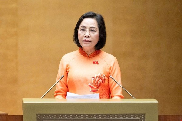 Phó Chủ tịch Quốc hội Nguyễn Thị Thanh trình bày tờ trình tại phiên họp.