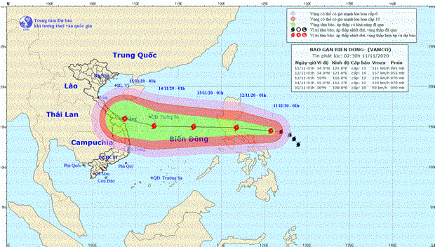  Đường đi của bão Vamco. (Nguồn: nchmf.gov.vn).