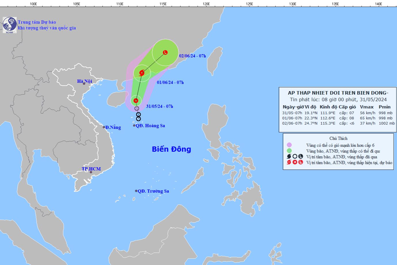 Dự báo vị trí, hướng di chuyển của bão số 1. Ảnh: nchmf.gov.vn