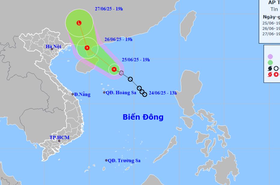 Dự báo vị trí, hướng di chuyển của áp thấp nhiệt đới.