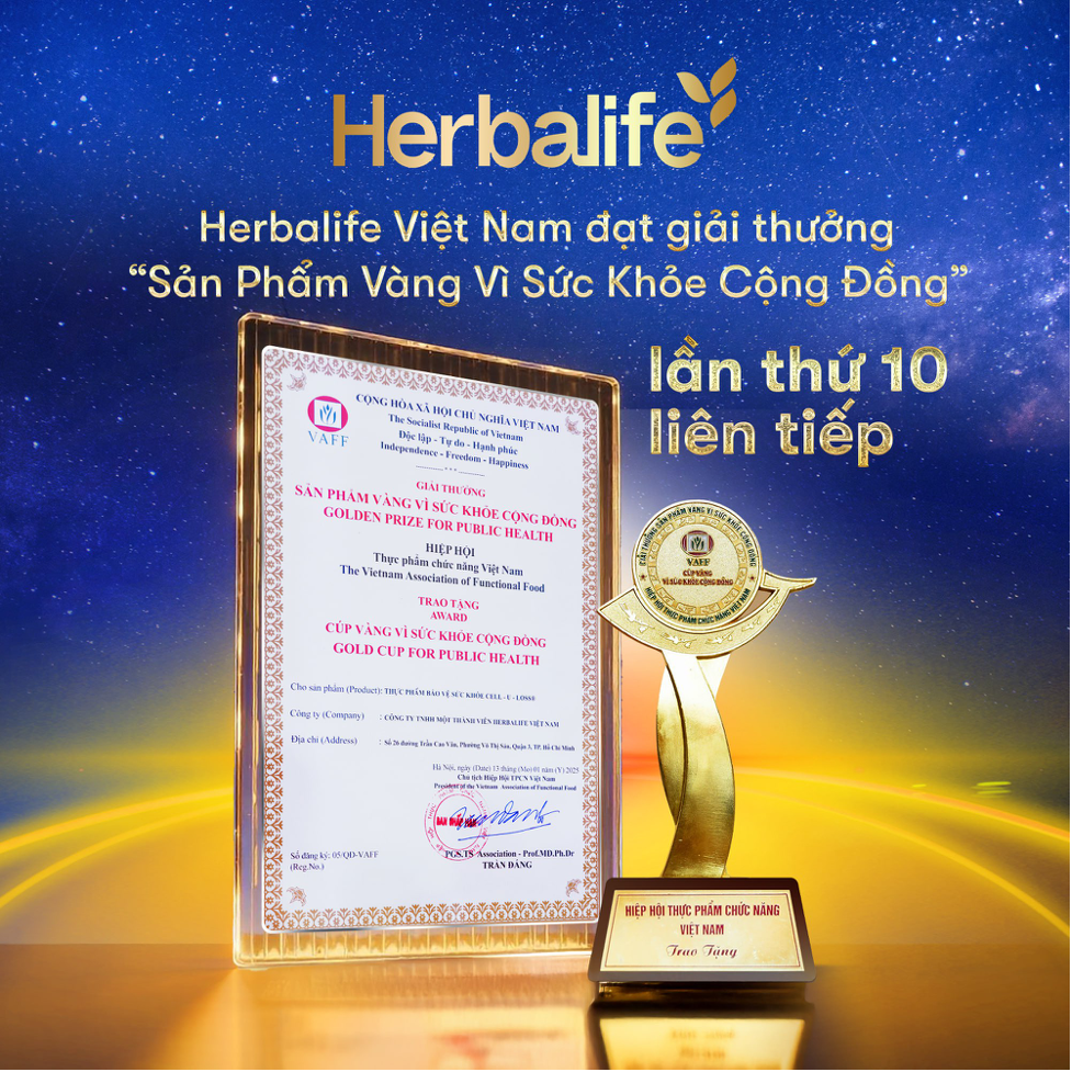 Herbalife Việt Nam đạt giải thưởng “Sản phẩm Vàng vì sức khỏe cộng đồng” lần thứ 10 liên tiếp